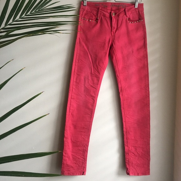 red designer jeans